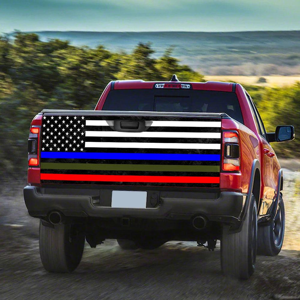 Police Military And Fire Thin Line Utruck Tailgate Decal Sticker Wrap Tailgate Wrap Decals For Trucks