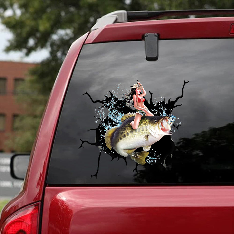 [sk0628-snf-tpa]-bass-girl-crack-car-sticker-fishing-lover