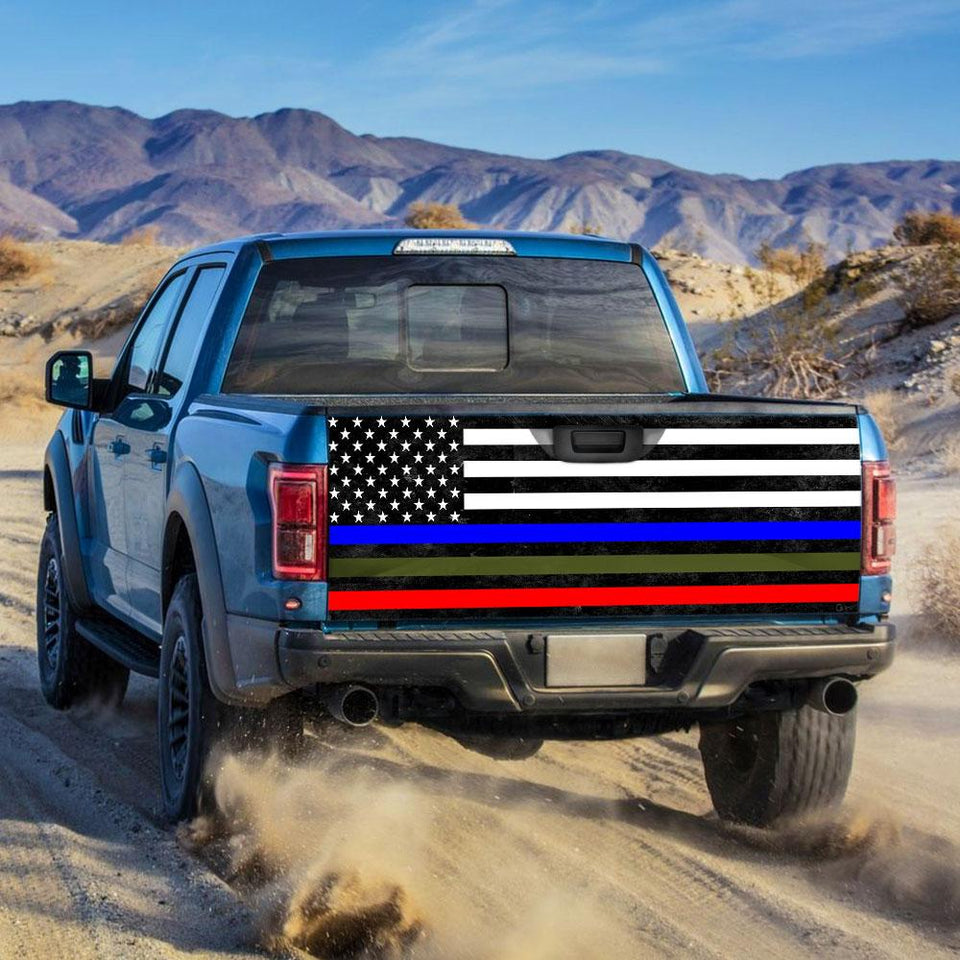 Police Military And Fire Thin Line Utruck Tailgate Decal Sticker Wrap Tailgate Wrap Decals For Trucks
