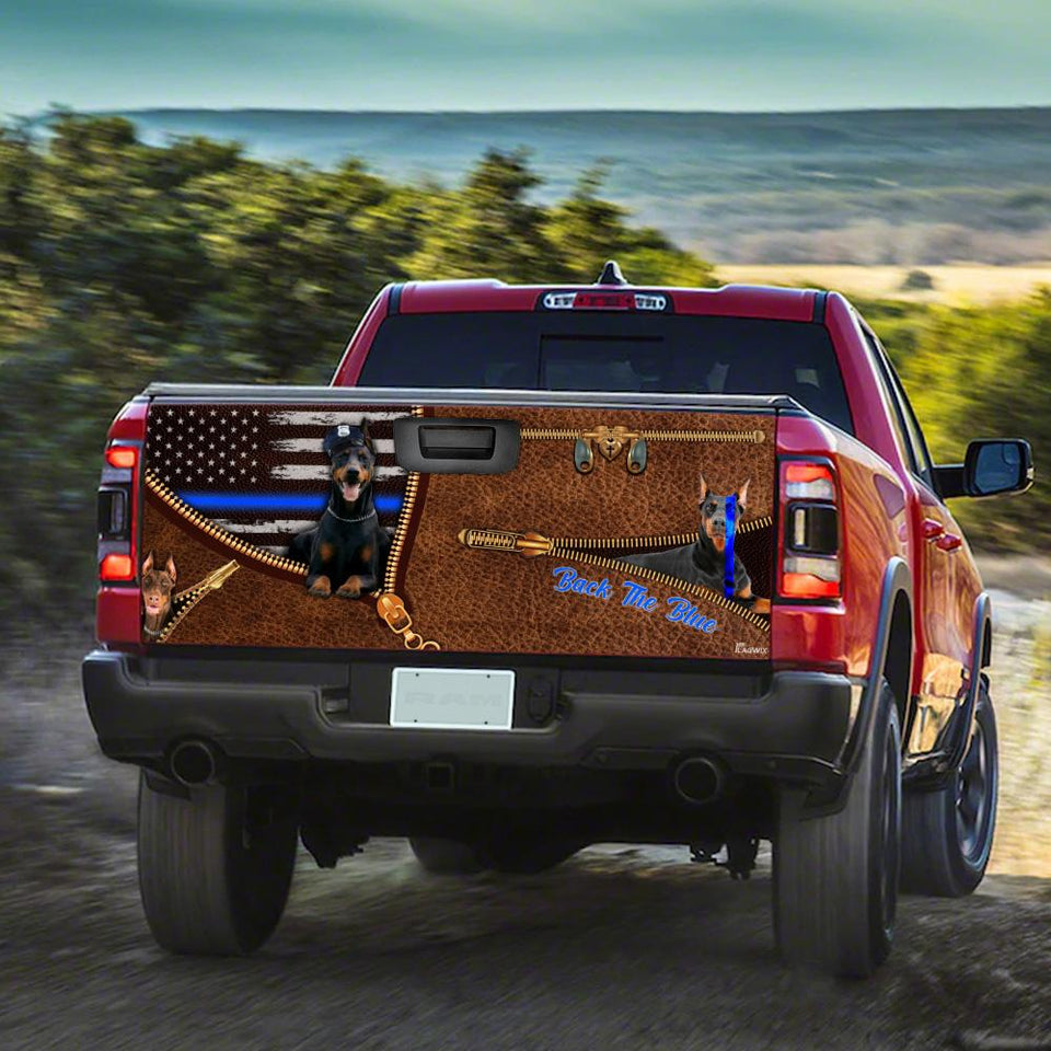 Dobermann Back The Blue 3d Zipper truck Tailgate Decal Sticker Wrap Tailgate Wrap Decals For Trucks