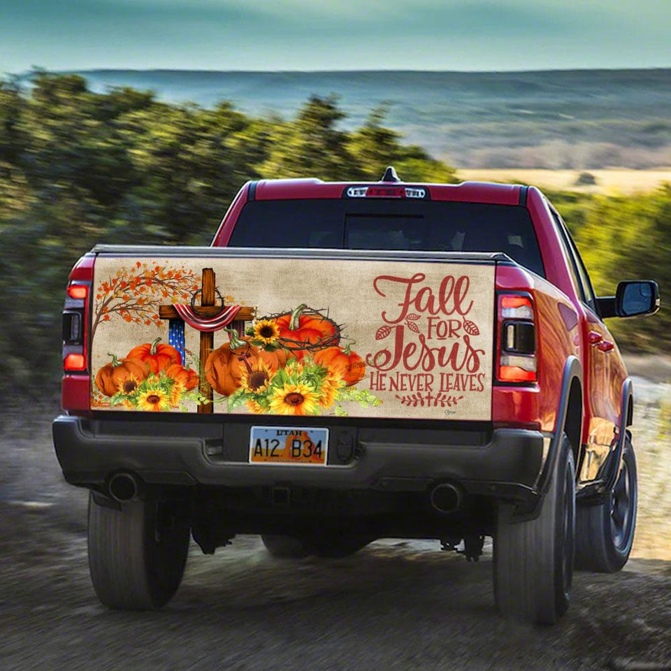 Fall For Jesus truck Tailgate Decal Sticker Wrap He Never Leaves Tailgate Wrap Decals For Trucks
