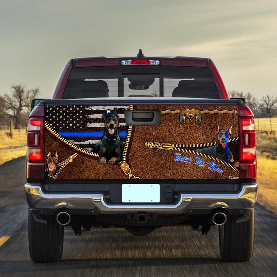 Dobermann Back The Blue 3d Zipper truck Tailgate Decal Sticker Wrap Tailgate Wrap Decals For Trucks