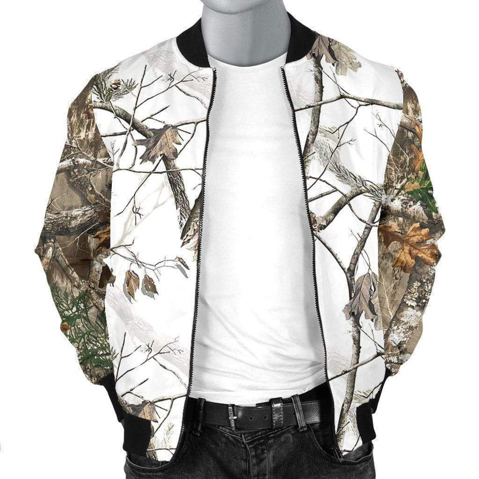 Men's Bomber Jacket - Reel Tree Snow Camo