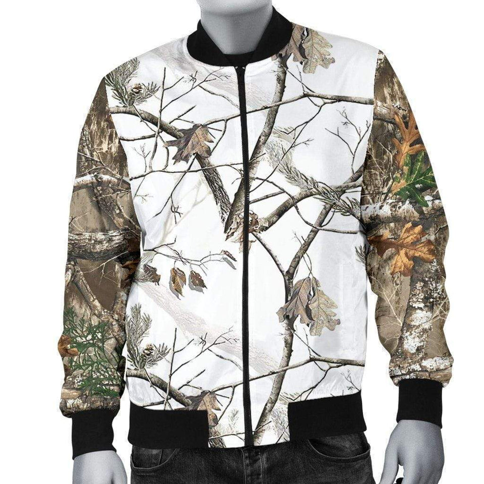 Men's Bomber Jacket - Reel Tree Snow Camo