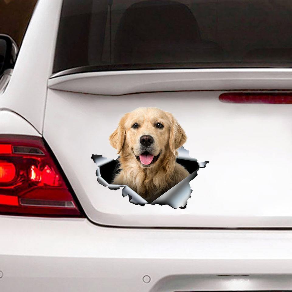 [sk0121-snf-ptd]Funny golden retriever car Sticker Lover - Camellia Print