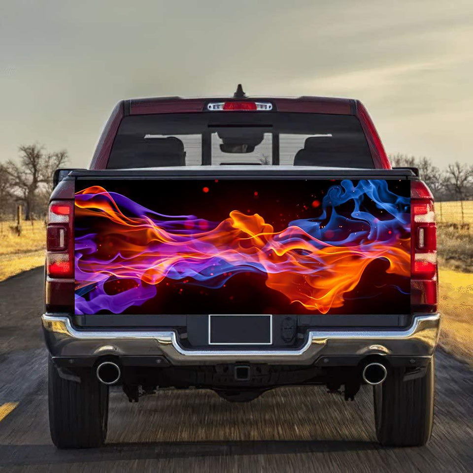 Blue And Red Flame Graphic Art Tailgate Wrap Decal Tailgate Sticker For Trucks
