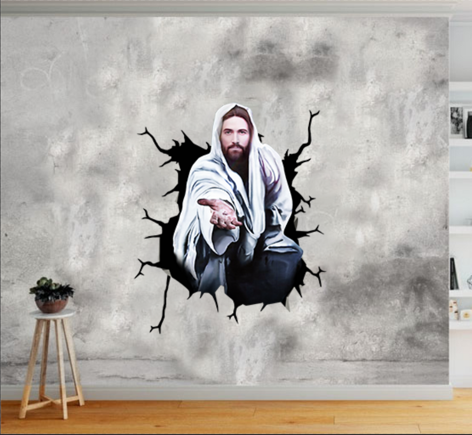 Jesus Focus On Me crack wall sticker in waterproof vinyl for cars, laptops, tumblers, and windows