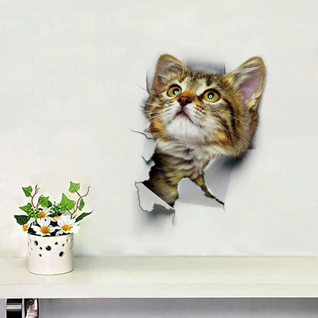 [ha0226-snf-ptd]-cat-crack-wall-decal