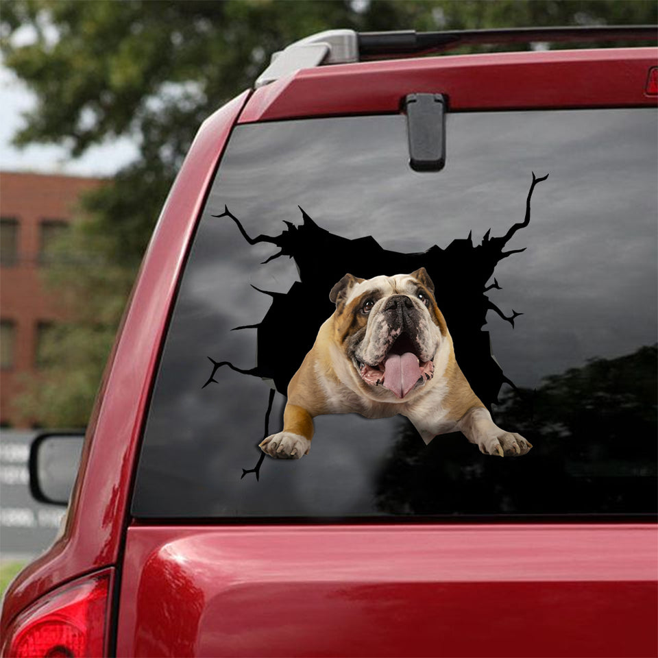 English Bulldog Crack Decal For Boat Your Cute Car Bumper Stickers Father's Day Gifts - Dog Lovers die-cut waterproof vinyl sticker decal