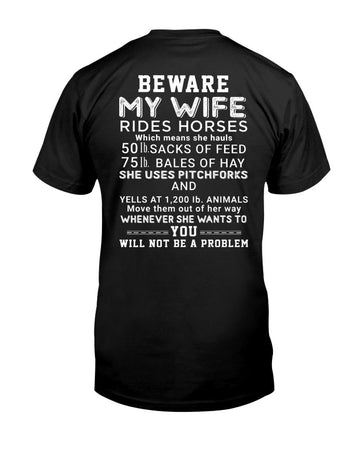 Beware My Wife Rides Horses T Shirt K2658