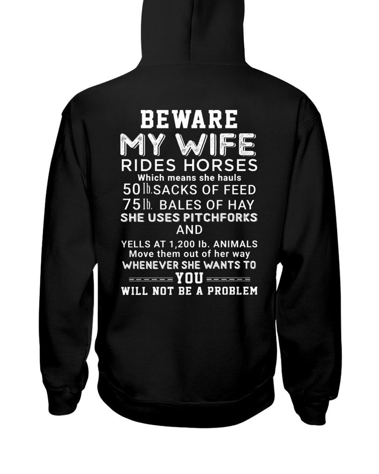 Beware My Wife Rides Horses T Shirt K2658