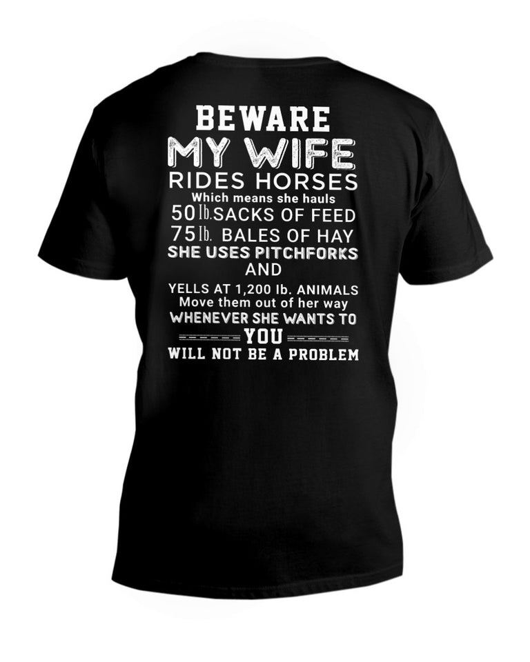 Beware My Wife Rides Horses T Shirt K2658