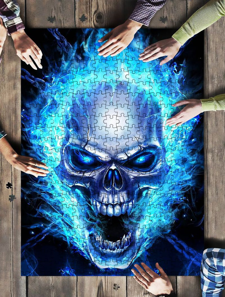 Skull Blue Flames Jigsaw Puzzle Jp1033