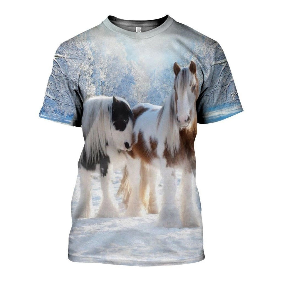 3D All Over Printed Winter Friesian Horse
