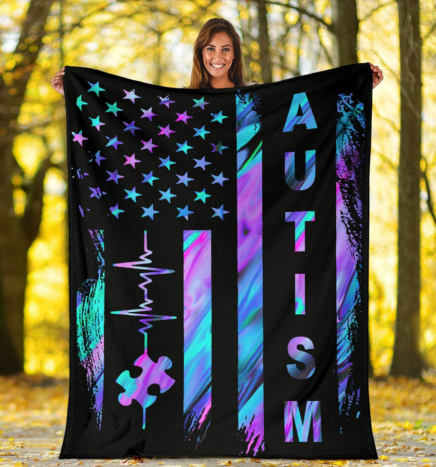 Autism Awareness American Flag Fleece Blanket Bk1140
