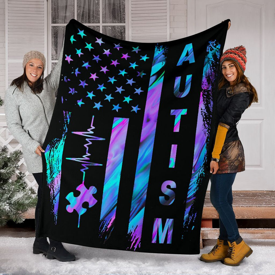 Autism Awareness American Flag Fleece Blanket Bk1140